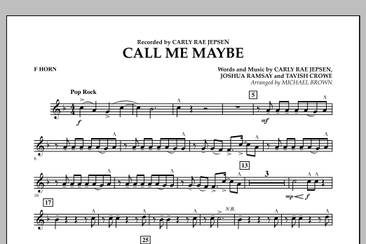 Learn to play Michael Brown Call Me Maybe - F Horn sheet music for Marching Band in minutes. Michael Brown Call Me Maybe - F Horn sheet music notes and chords