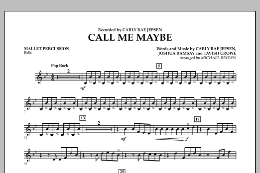 Learn to play Michael Brown Call Me Maybe - Mallet Percussion sheet music for Concert Band in minutes. Michael Brown Call Me Maybe - Mallet Percussion sheet music notes and chords