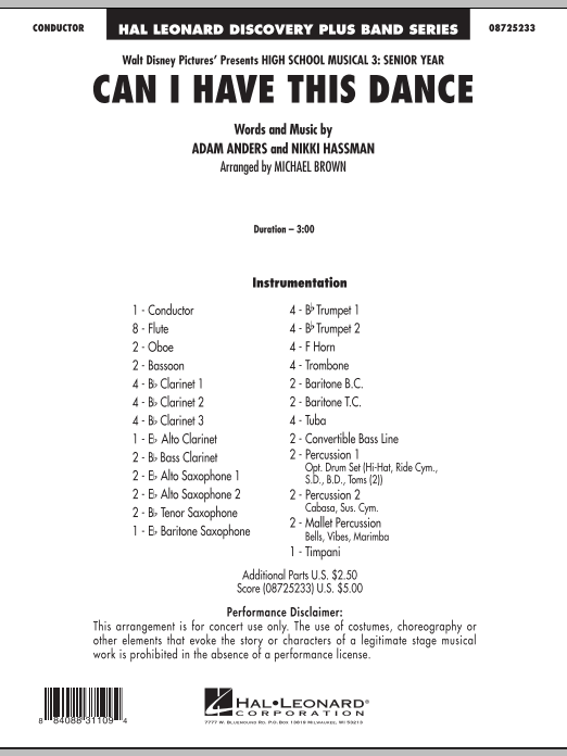 Learn to play Michael Brown Can I Have This Dance? (from High School Musical 3) - Conductor Score (Full Score) sheet music for Concert Band in minutes. Michael Brown Can I Have This Dance? (from High School Musical 3) - Conductor Score (Full Score) sheet music notes and chords
