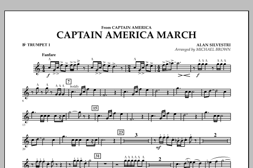 Michael Brown Captain America March - Bb Trumpet 1 sheet music preview music notes and score for Concert Band including 1 page(s)