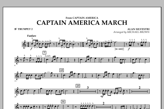 Michael Brown Captain America March - Bb Trumpet 2 sheet music preview music notes and score for Concert Band including 1 page(s)
