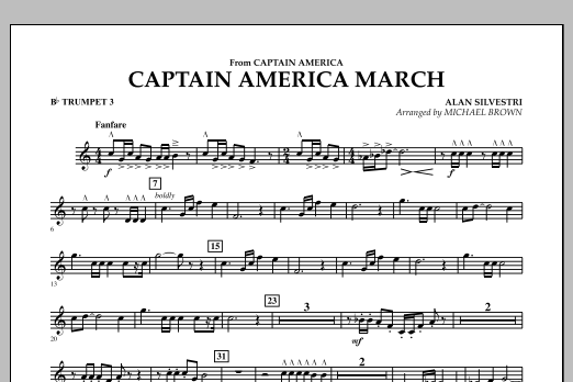 Learn to play Michael Brown Captain America March - Bb Trumpet 3 sheet music for Concert Band in minutes. Michael Brown Captain America March - Bb Trumpet 3 sheet music preview music notes and score for Concert Band including 1 page(s)