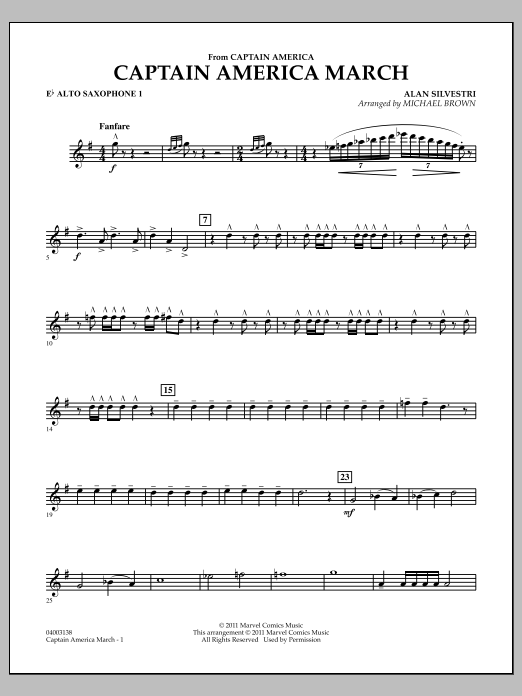 Learn to play Michael Brown Captain America March - Eb Alto Saxophone 1 sheet music for Concert Band in minutes. Michael Brown Captain America March - Eb Alto Saxophone 1 sheet music preview music notes and score for Concert Band including 2 page(s)