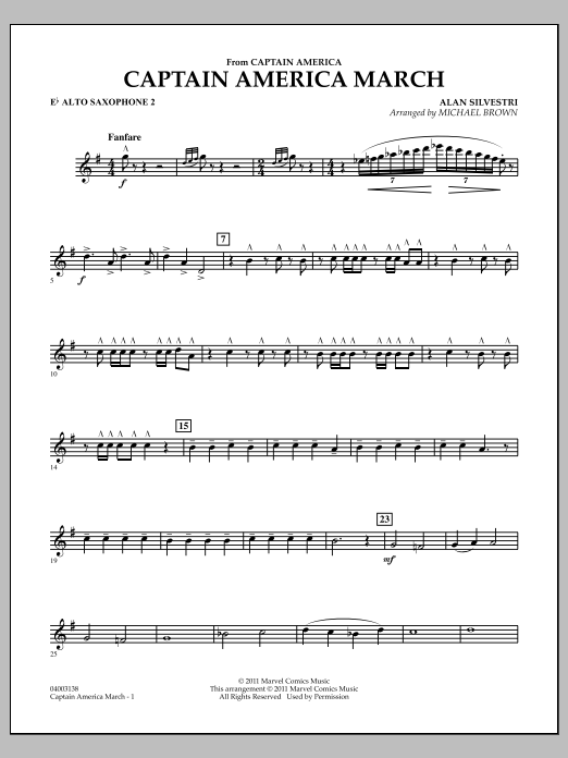 Learn to play Michael Brown Captain America March - Eb Alto Saxophone 2 sheet music for Concert Band in minutes. Michael Brown Captain America March - Eb Alto Saxophone 2 sheet music preview music notes and score for Concert Band including 2 page(s)