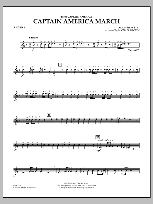 Learn to play Michael Brown Captain America March - F Horn 1 sheet music for Concert Band in minutes. Michael Brown Captain America March - F Horn 1 sheet music preview music notes and score for Concert Band including 2 page(s)