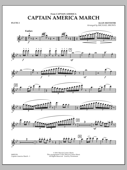 Learn to play Michael Brown Captain America March - Flute 2 sheet music for Concert Band in minutes. Michael Brown Captain America March - Flute 2 sheet music preview music notes and score for Concert Band including 2 page(s)
