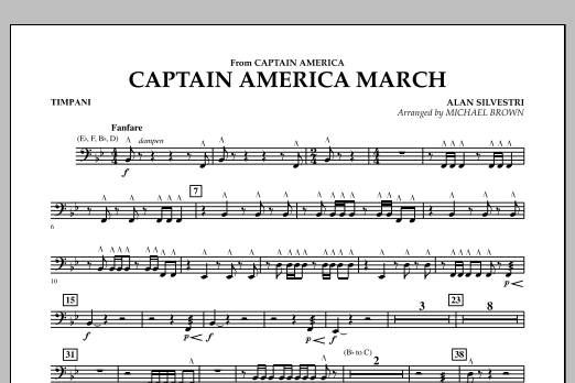 Learn to play Michael Brown Captain America March - Timpani sheet music for Concert Band in minutes. Michael Brown Captain America March - Timpani sheet music preview music notes and score for Concert Band including 1 page(s)