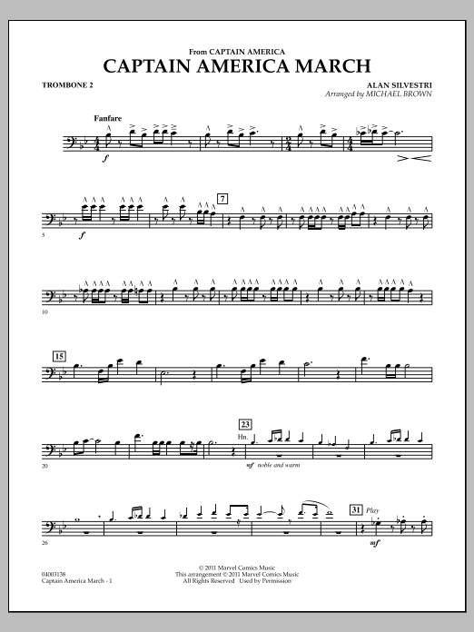 Learn to play Michael Brown Captain America March - Trombone 2 sheet music for Concert Band in minutes. Michael Brown Captain America March - Trombone 2 sheet music preview music notes and score for Concert Band including 2 page(s)