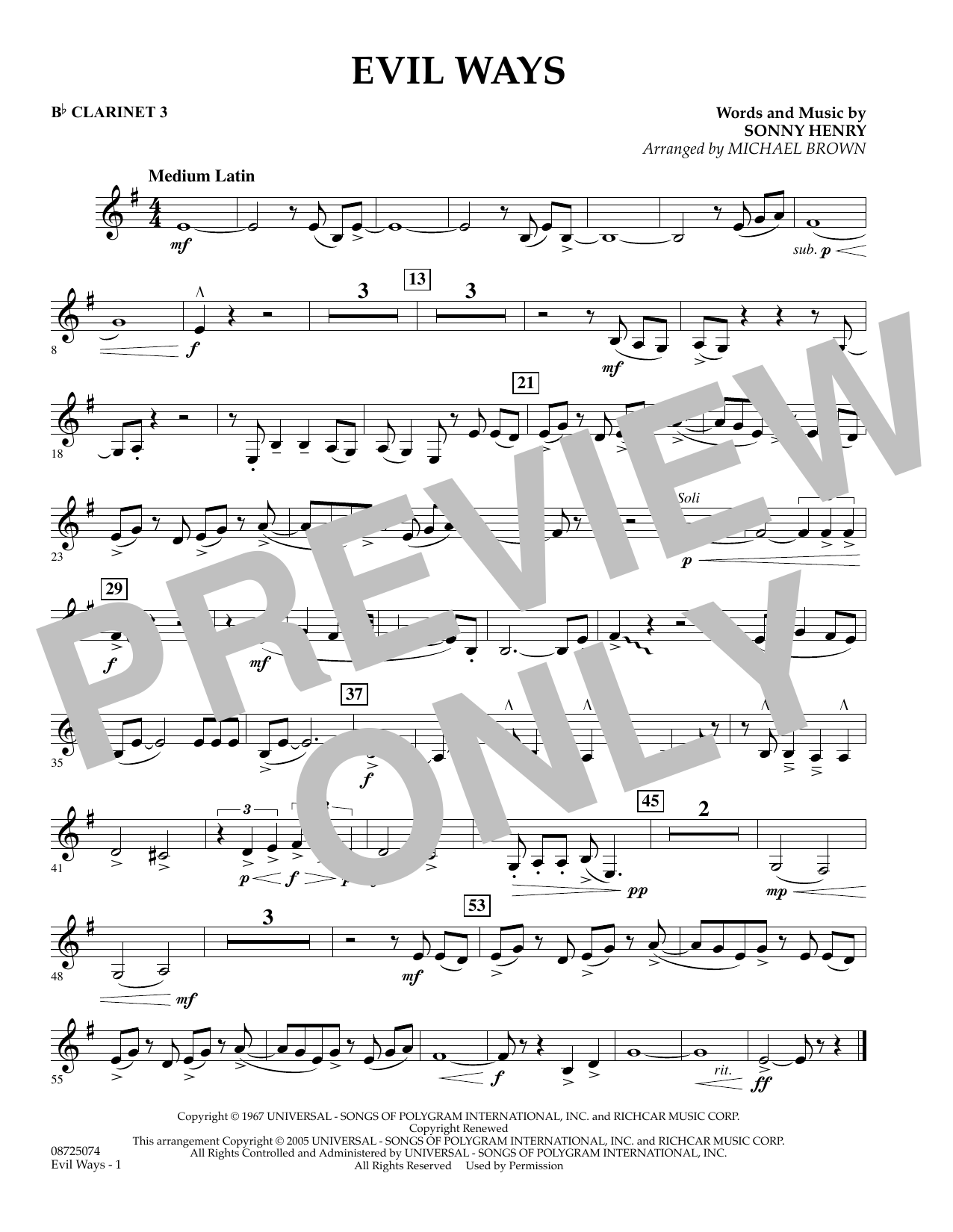 Learn to play Michael Brown Evil Ways - Bb Clarinet 3 sheet music for Concert Band in minutes. Michael Brown Evil Ways - Bb Clarinet 3 sheet music preview music notes and score for Concert Band including 1 page(s)