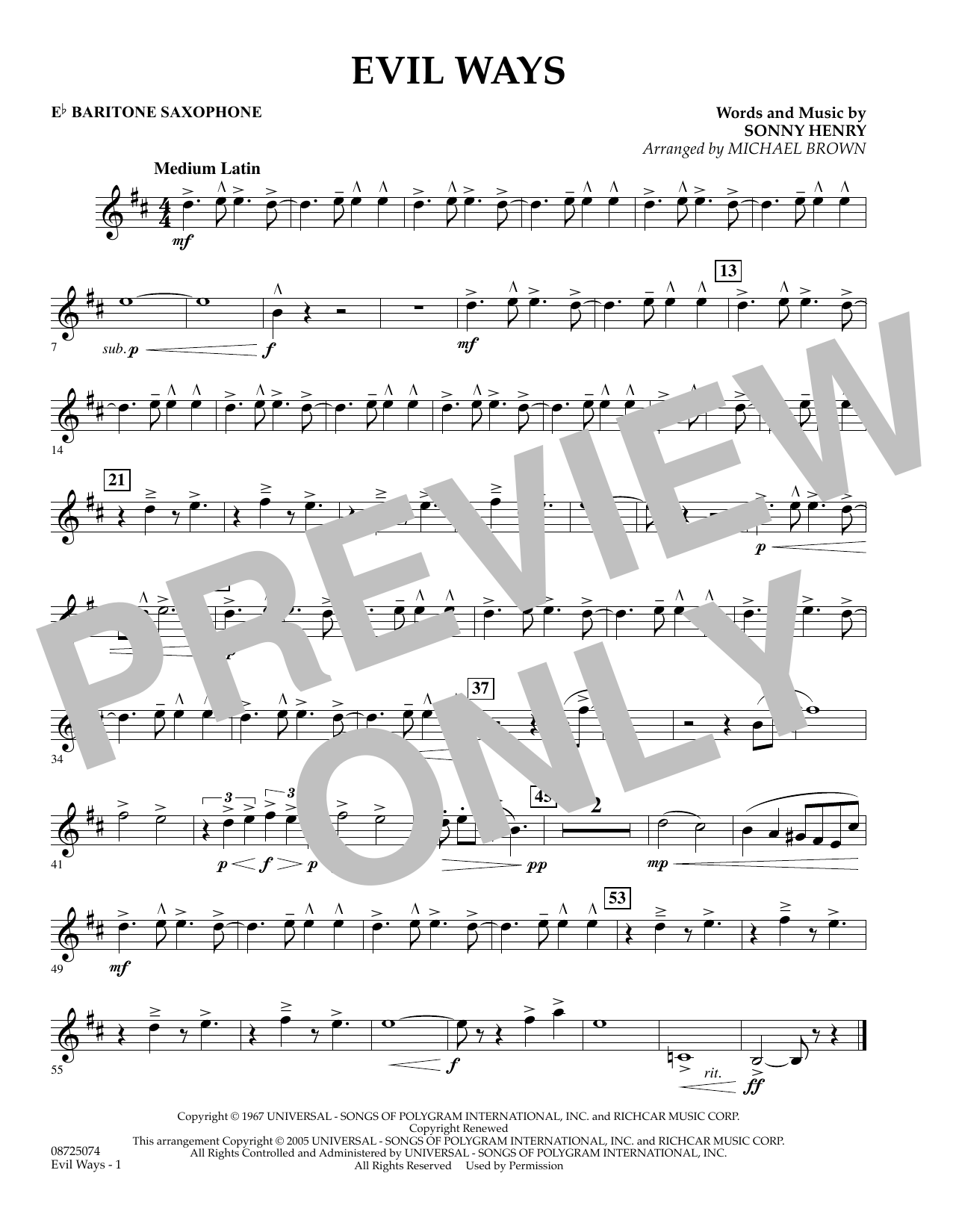 Learn to play Michael Brown Evil Ways - Eb Baritone Saxophone sheet music for Concert Band in minutes. Michael Brown Evil Ways - Eb Baritone Saxophone sheet music preview music notes and score for Concert Band including 1 page(s)
