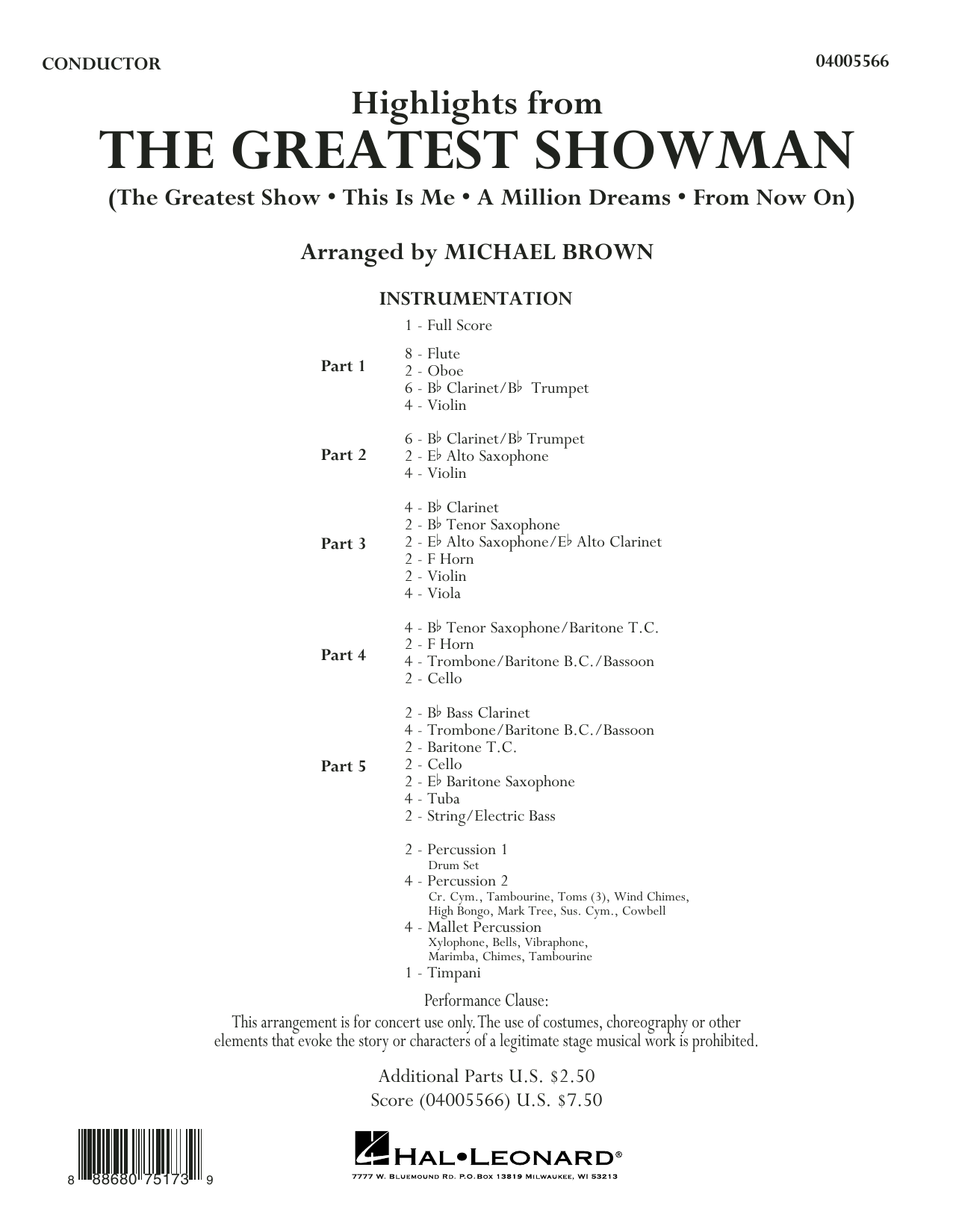 Michael Brown Highlights from The Greatest Showman - Conductor Score (Full Score) sheet music preview music notes and score for Concert Band including 31 page(s)