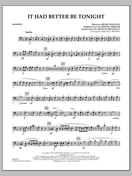 Learn to play Michael Brown It Had Better Be Tonight - Bassoon sheet music for Concert Band in minutes. Michael Brown It Had Better Be Tonight - Bassoon sheet music notes and chords