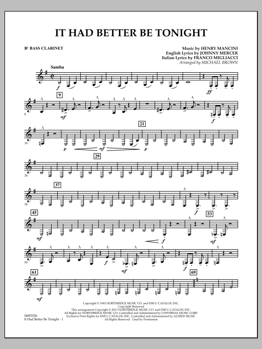 Learn to play Michael Brown It Had Better Be Tonight - Bb Bass Clarinet sheet music for Concert Band in minutes. Michael Brown It Had Better Be Tonight - Bb Bass Clarinet sheet music notes and chords