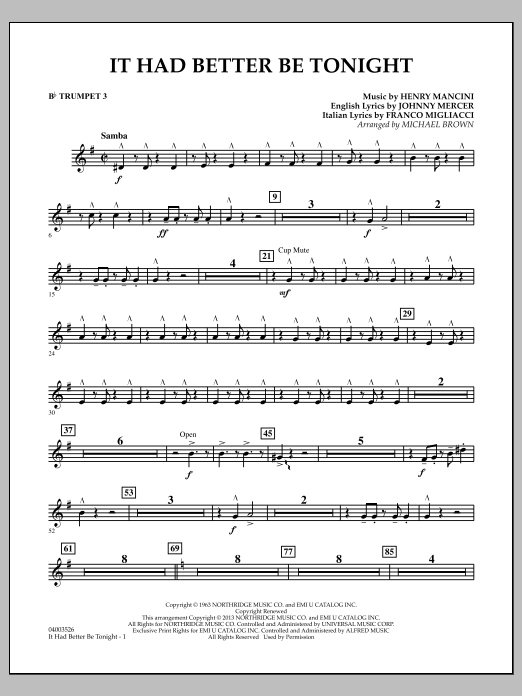Learn to play Michael Brown It Had Better Be Tonight - Bb Trumpet 3 sheet music for Concert Band in minutes. Michael Brown It Had Better Be Tonight - Bb Trumpet 3 sheet music notes and chords