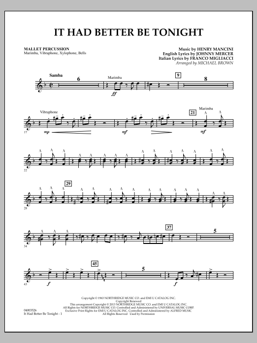 Learn to play Michael Brown It Had Better Be Tonight - Mallet Percussion sheet music for Concert Band in minutes. Michael Brown It Had Better Be Tonight - Mallet Percussion sheet music notes and chords