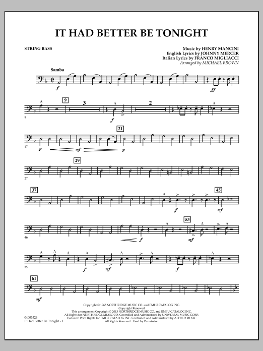 Learn to play Michael Brown It Had Better Be Tonight - String Bass sheet music for Concert Band in minutes. Michael Brown It Had Better Be Tonight - String Bass sheet music notes and chords