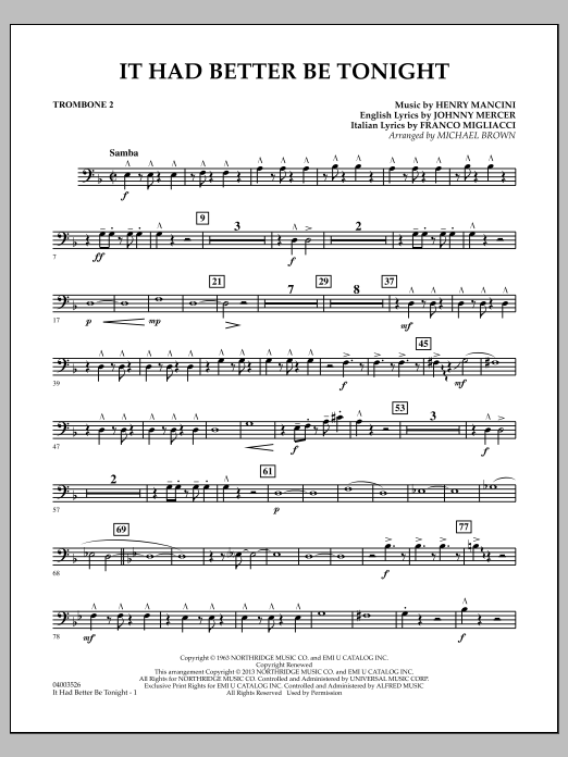 Learn to play Michael Brown It Had Better Be Tonight - Trombone 2 sheet music for Concert Band in minutes. Michael Brown It Had Better Be Tonight - Trombone 2 sheet music notes and chords