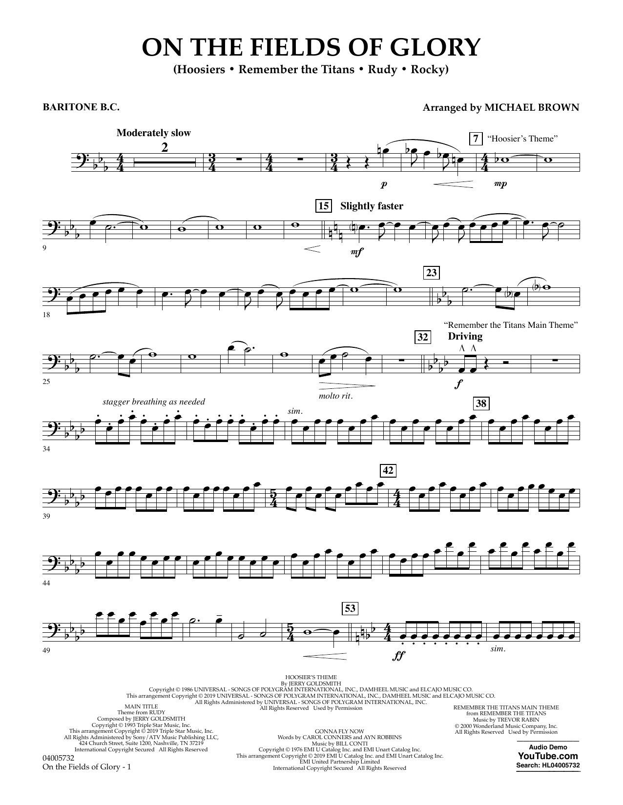 Learn to play Michael Brown On the Fields of Glory - Baritone B.C. sheet music for Concert Band in minutes. Michael Brown On the Fields of Glory - Baritone B.C. sheet music preview music notes and score for Concert Band including 2 page(s)