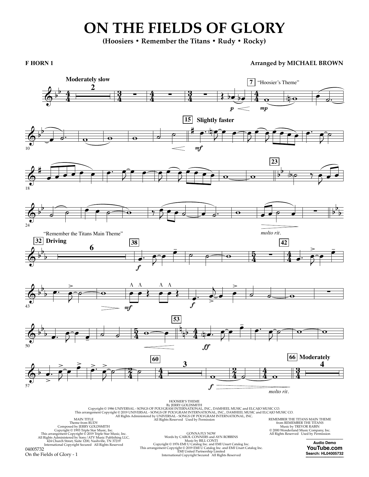 Learn to play Michael Brown On the Fields of Glory - F Horn 1 sheet music for Concert Band in minutes. Michael Brown On the Fields of Glory - F Horn 1 sheet music preview music notes and score for Concert Band including 2 page(s)