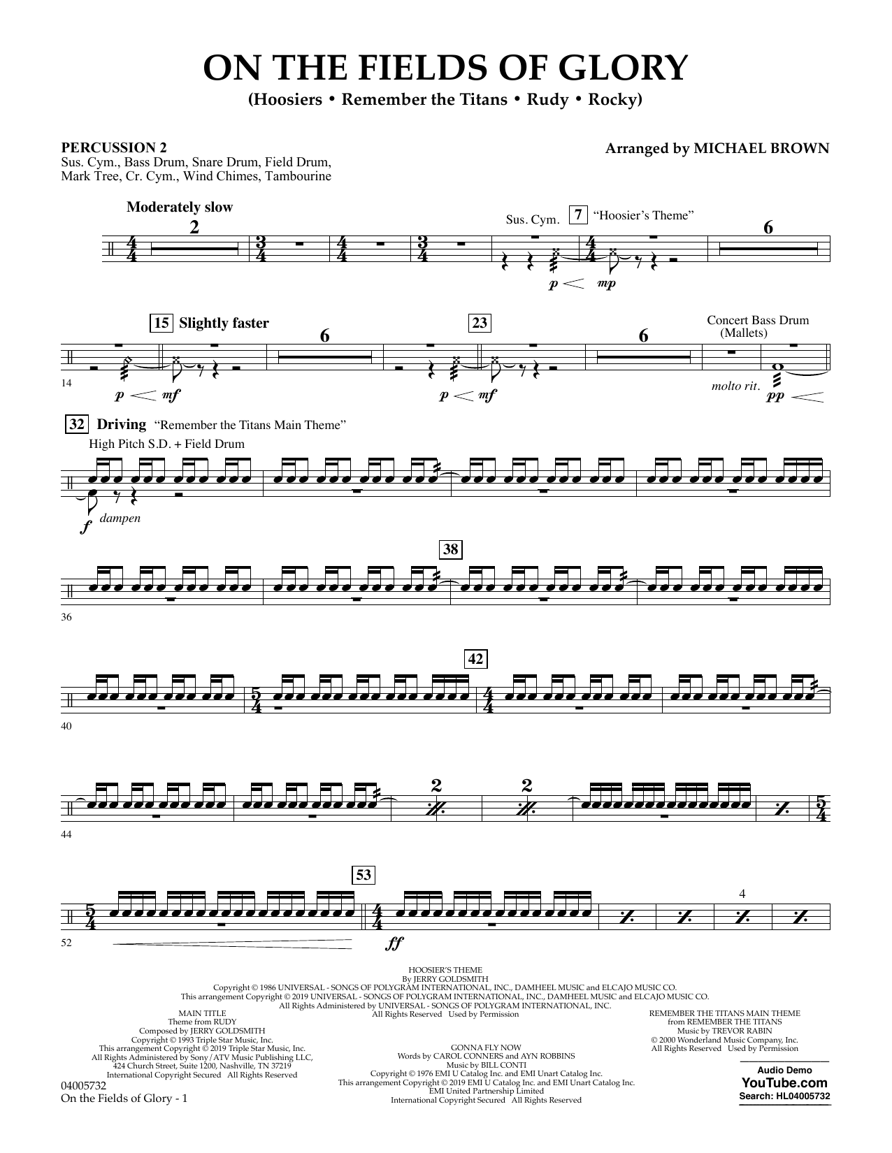 Learn to play Michael Brown On the Fields of Glory - Percussion 2 sheet music for Concert Band in minutes. Michael Brown On the Fields of Glory - Percussion 2 sheet music preview music notes and score for Concert Band including 2 page(s)
