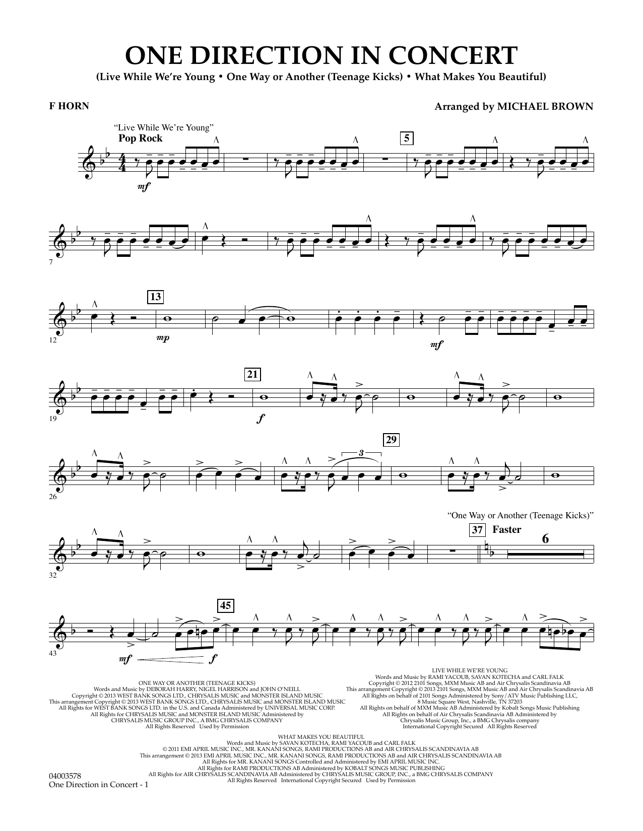 Learn to play Michael Brown One Direction In Concert - F Horn sheet music for Concert Band in minutes. Michael Brown One Direction In Concert - F Horn sheet music notes and chords