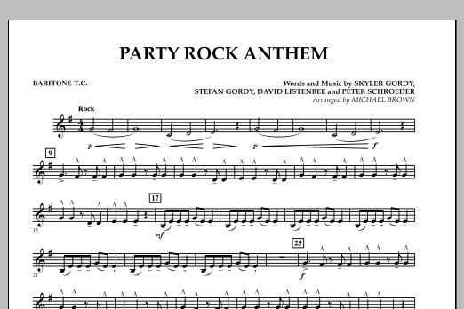 Learn to play Michael Brown Party Rock Anthem - Baritone T.C. sheet music for Concert Band in minutes. Michael Brown Party Rock Anthem - Baritone T.C. sheet music preview music notes and score for Concert Band including 1 page(s)