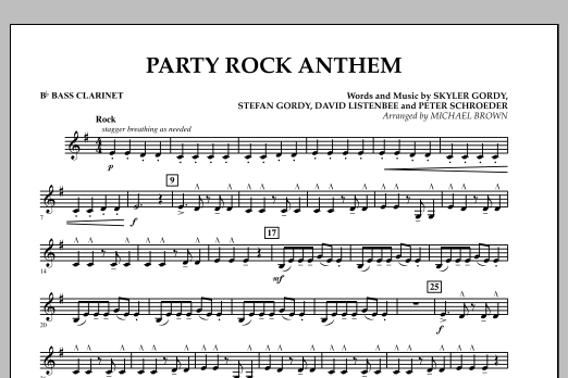 Michael Brown Party Rock Anthem - Bb Bass Clarinet sheet music preview music notes and score for Concert Band including 1 page(s)
