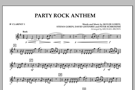 Michael Brown Party Rock Anthem - Bb Clarinet 1 sheet music preview music notes and score for Concert Band including 1 page(s)
