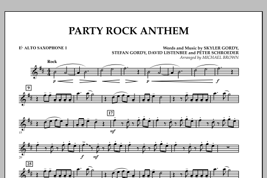 Michael Brown Party Rock Anthem - Eb Alto Saxophone 1 sheet music preview music notes and score for Concert Band including 1 page(s)