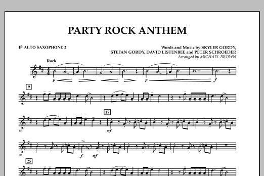 Michael Brown Party Rock Anthem - Eb Alto Saxophone 2 sheet music preview music notes and score for Concert Band including 1 page(s)