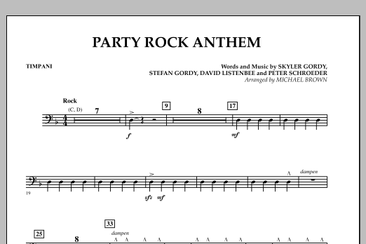 Michael Brown Party Rock Anthem - Timpani sheet music preview music notes and score for Concert Band including 1 page(s)