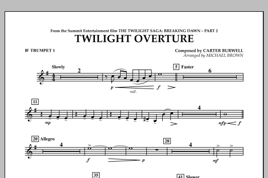 Learn to play Michael Brown Twilight Overture (from The Twilight Saga: Breaking Dawn Part 2) - Bb Trumpet 1 sheet music for Concert Band in minutes. Michael Brown Twilight Overture (from The Twilight Saga: Breaking Dawn Part 2) - Bb Trumpet 1 sheet music notes and chords
