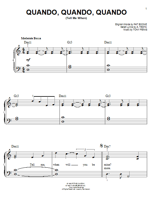 Learn to play Michael Buble Quando, Quando, Quando (Tell Me When) sheet music for Easy Piano in minutes. Michael Buble Quando, Quando, Quando (Tell Me When) sheet music preview music notes and score for Easy Piano including 6 page(s)