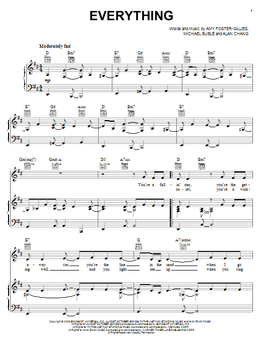 Learn to play Michael Buble Everything sheet music for E-Z Play Today in minutes. Michael Buble Everything sheet music preview music notes and score for E-Z Play Today including 5 page(s)