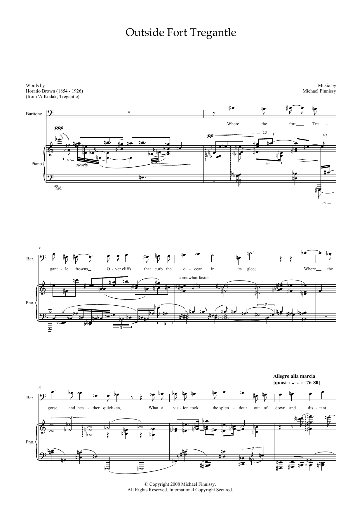 Michael Finnissy Outside Fort Tregantle (for baritone & piano) sheet music preview music notes and score for Piano & Vocal including 3 page(s)