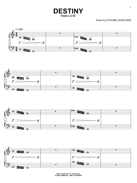 Learn to play Michael Giacchino Destiny (from Lost) sheet music for Piano in minutes. Michael Giacchino Destiny (from Lost) sheet music notes and chords