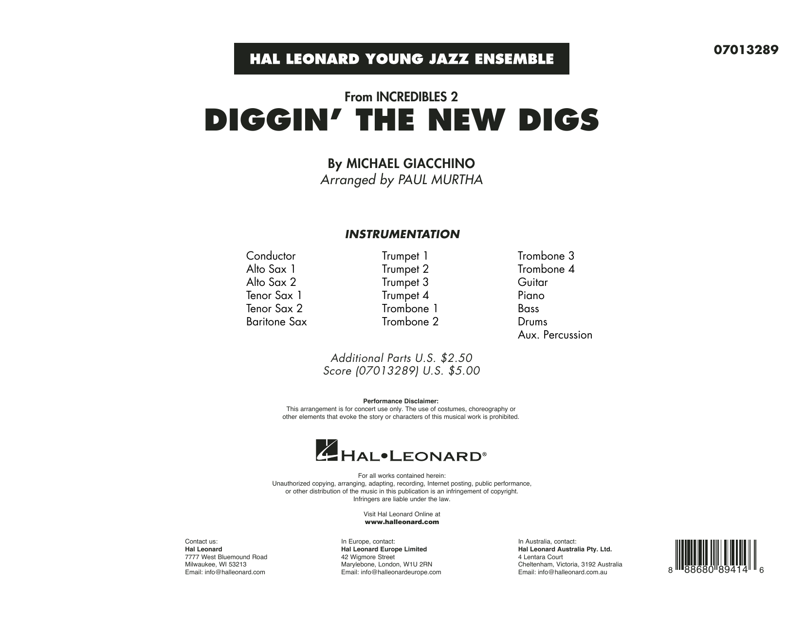 Learn to play Michael Giacchino Diggin' the New Digs (from Incredibles 2) (arr. Paul Murtha) - Conductor Score (Full Score) sheet music for Jazz Ensemble in minutes. Michael Giacchino Diggin' the New Digs (from Incredibles 2) (arr. Paul Murtha) - Conductor Score (Full Score) sheet music preview music notes and score for Jazz Ensemble including 12 page(s)
