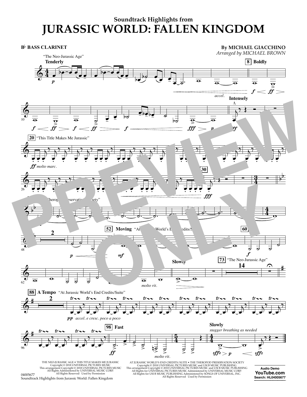 Learn to play Michael Giacchino Highlights from Jurassic World: Fallen Kingdom (arr. Michael Brown) - Bb Bass Clarinet sheet music for Concert Band in minutes. Michael Giacchino Highlights from Jurassic World: Fallen Kingdom (arr. Michael Brown) - Bb Bass Clarinet sheet music preview music notes and score for Concert Band including 1 page(s)