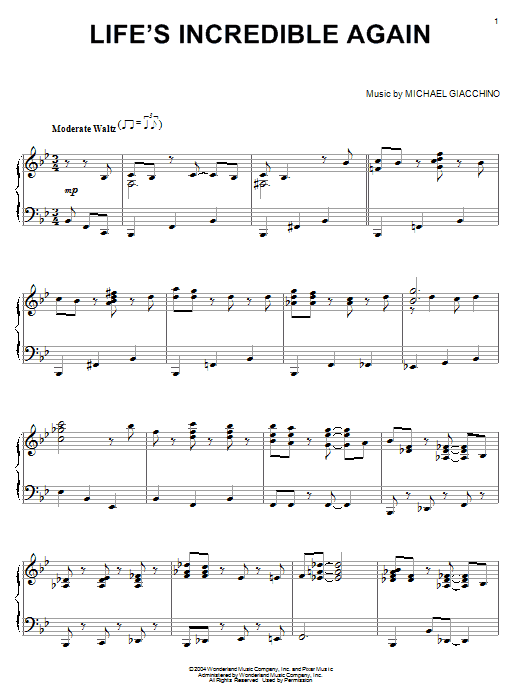Learn to play Michael Giacchino Life's Incredible Again (from The Incredibles) sheet music for Piano in minutes. Michael Giacchino Life's Incredible Again (from The Incredibles) sheet music notes and chords