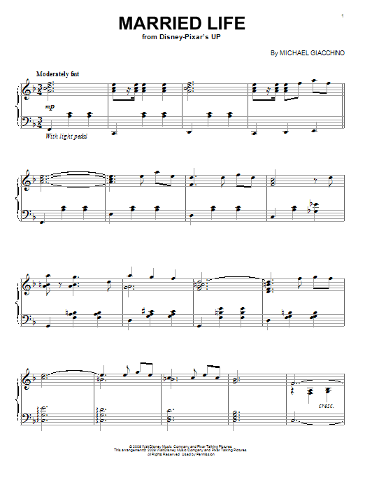 Learn to play Michael Giacchino Married Life sheet music for Easy Piano in minutes. Michael Giacchino Married Life sheet music preview music notes and score for Easy Piano including 8 page(s)