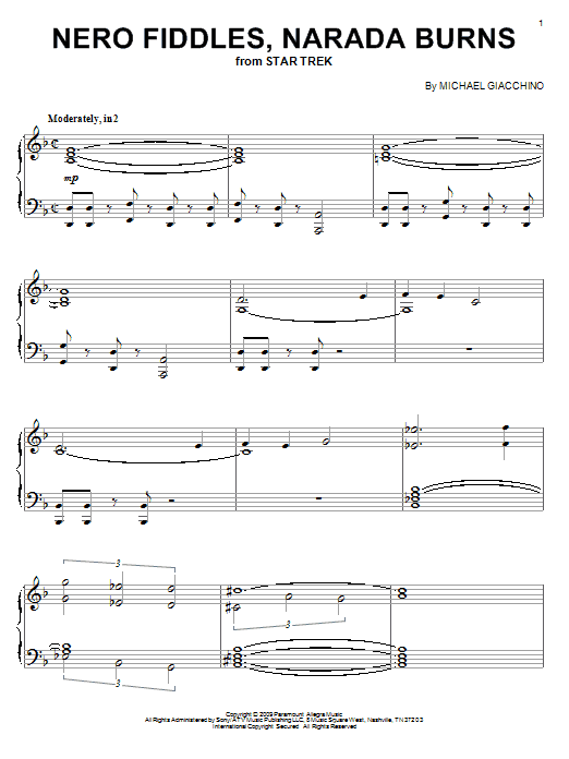 Learn to play Michael Giacchino Nero Fiddles, Narada Burns sheet music for Piano in minutes. Michael Giacchino Nero Fiddles, Narada Burns sheet music preview music notes and score for Piano including 6 page(s)