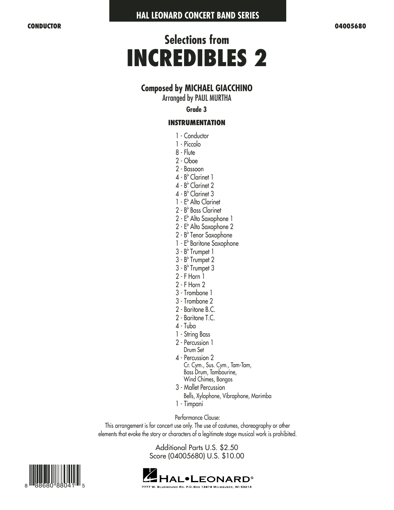 Michael Giacchino Selections from Incredibles 2 (arr. Paul Murtha) - Conductor Score (Full Score) sheet music preview music notes and score for Concert Band including 34 page(s)