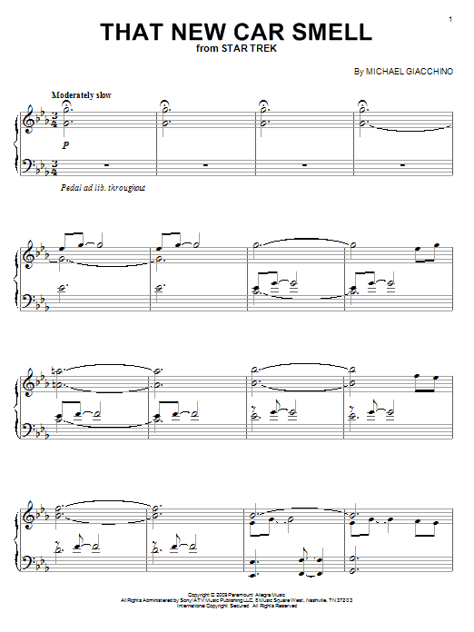 Learn to play Michael Giacchino That New Car Smell sheet music for Piano in minutes. Michael Giacchino That New Car Smell sheet music preview music notes and score for Piano including 6 page(s)
