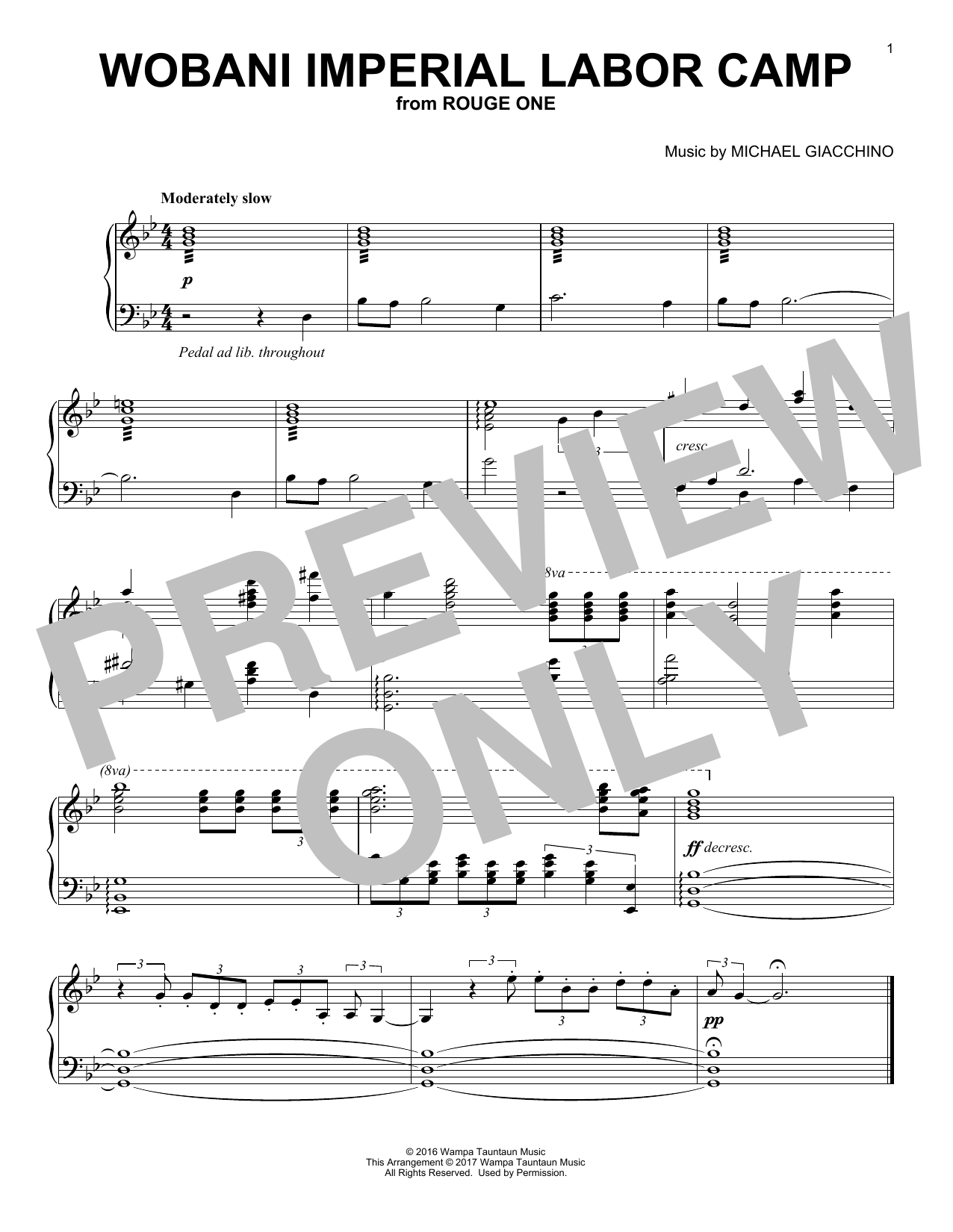 Learn to play Michael Giacchino Wobani Imperial Labor Camp sheet music for Piano in minutes. Michael Giacchino Wobani Imperial Labor Camp sheet music preview music notes and score for Piano including 1 page(s)