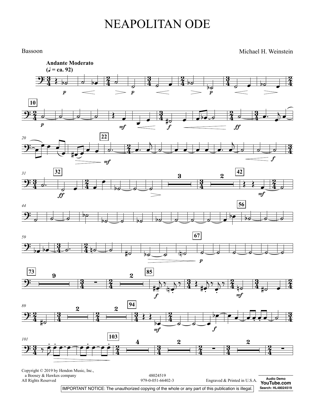 Michael H. Weinstein Neapolitan Ode - Bassoon sheet music preview music notes and score for Concert Band including 2 page(s)