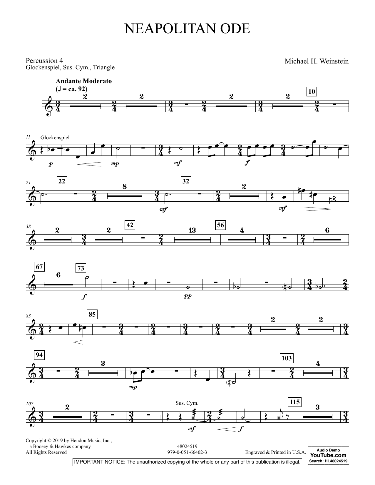 Michael H. Weinstein Neapolitan Ode - Percussion 4 sheet music preview music notes and score for Concert Band including 2 page(s)