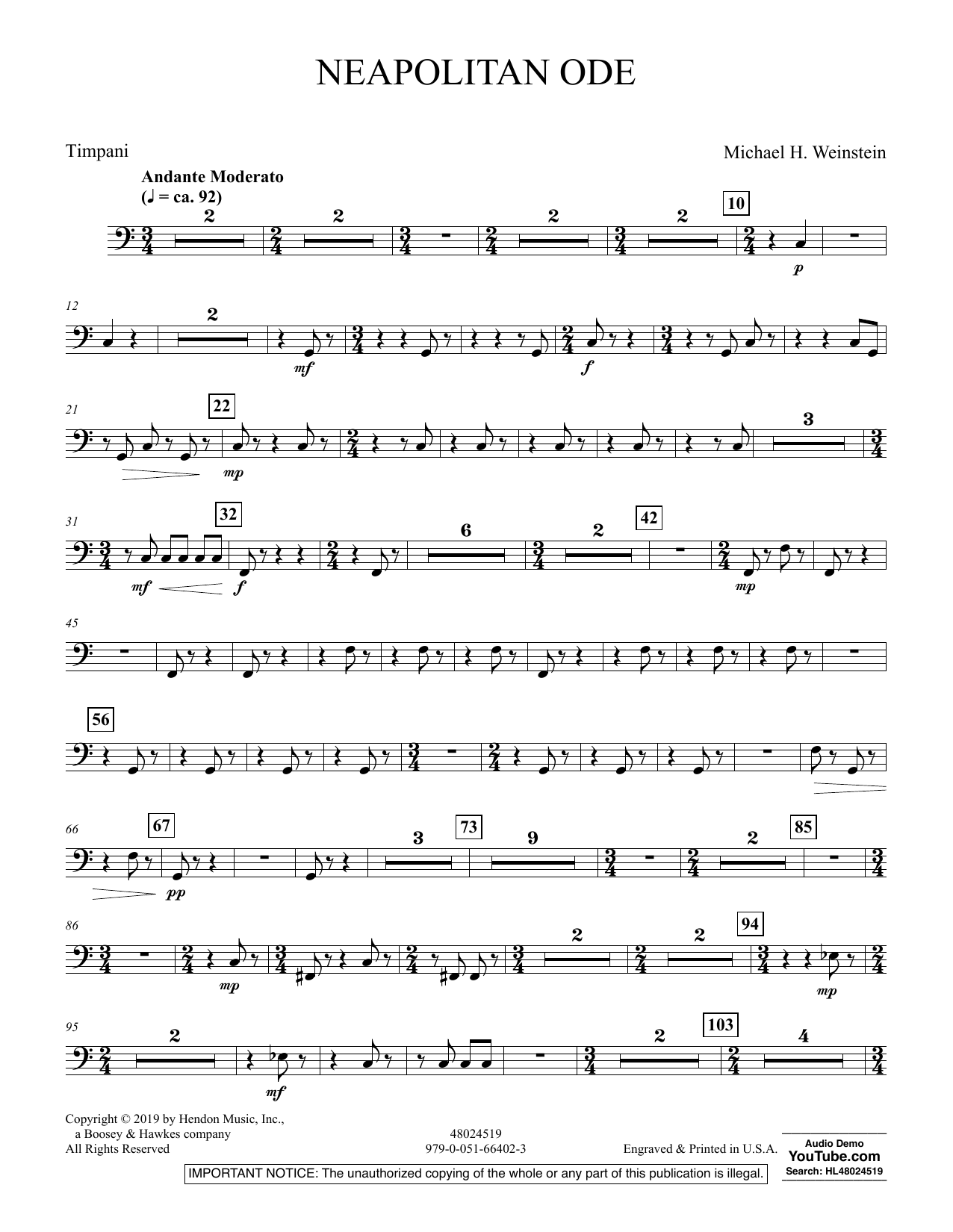 Michael H. Weinstein Neapolitan Ode - Timpani sheet music preview music notes and score for Concert Band including 2 page(s)