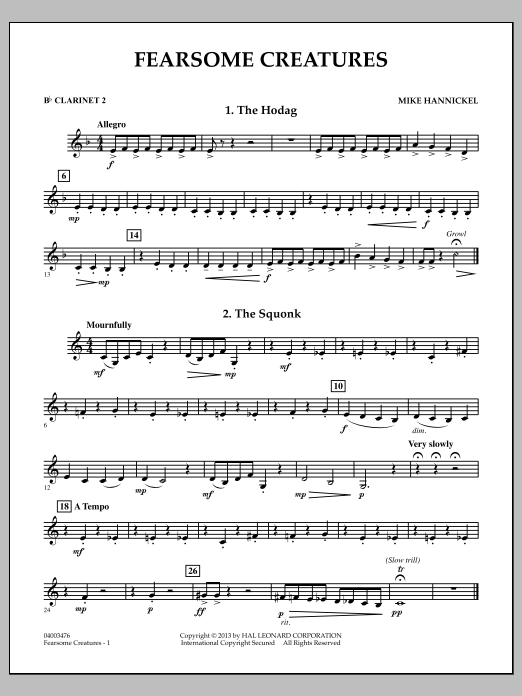 Learn to play Michael Hannickel Fearsome Creatures - Bb Clarinet 2 sheet music for Concert Band in minutes. Michael Hannickel Fearsome Creatures - Bb Clarinet 2 sheet music notes and chords