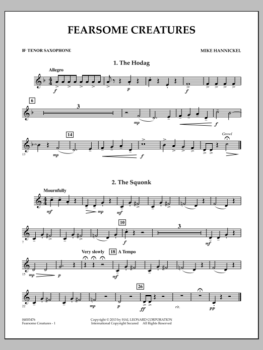 Learn to play Michael Hannickel Fearsome Creatures - Bb Tenor Saxophone sheet music for Concert Band in minutes. Michael Hannickel Fearsome Creatures - Bb Tenor Saxophone sheet music notes and chords