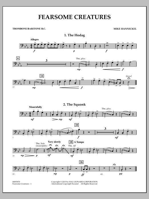 Learn to play Michael Hannickel Fearsome Creatures - Trombone/Baritone B.C. sheet music for Concert Band in minutes. Michael Hannickel Fearsome Creatures - Trombone/Baritone B.C. sheet music notes and chords